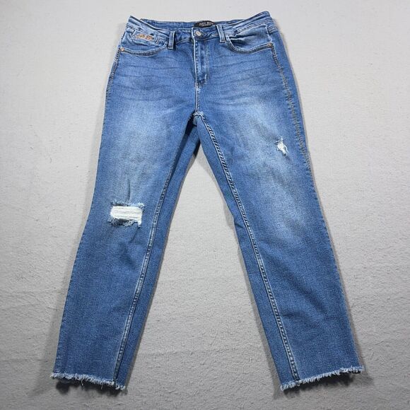 Judy Blue‎ Jeans Women 13 / 31 Boyfriend Fit Straight Raw Hem Ankle Distressed - Picture 1 of 11
